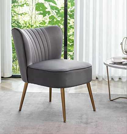Container Furniture Direct Modern Velvet Accent Chair for Living Room, Bedroom, or Entryway, Stylish and Comfortable Armless Design with Metal Legs, Grey - color: Grey