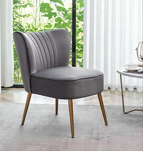 Container Furniture Direct Modern Velvet Accent Chair for Living Room, Bedroom, or Entryway, Stylish and Comfortable Armless Design with Metal Legs, Grey - color: Grey