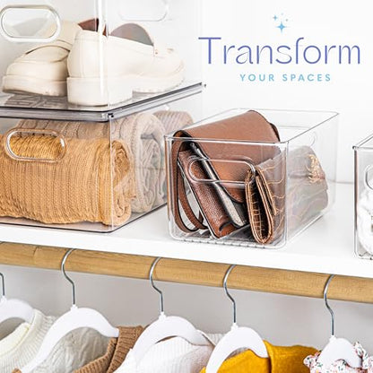 Plastic Food Storage 4 Pack Clear Container Bin with Handles for Organizing Kitchen, Pantry, Fridge, Freezer, Pantry,Bathroom. 10"x6"x5" - size: 10x6x5
