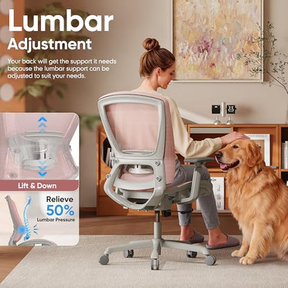 Mesh Office Chair,Ergonomic Computer Desk Chair,Sturdy Task Chair- Adjustable Lumbar Support & Armrests,Tilt Function,Comfort Wide Seat,Swivel Home Office Chair (Pink) - color: Pink
