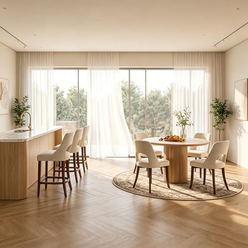 UVV Wooden Dining Chairs Set of 4, Mid Century Modern Fabric Upholstered Dining Room Chair Kitchen Chairs, Farmhouse Dinner Chair with Solid Wood Legs for Kitchen Dining Room, Beige - color: Beige, size: Set of 4