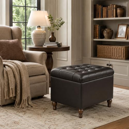 Spatial Order 24" Medium Tufted Storage Ottoman - Espresso Brown Faux Leather - color: Espresso Brown Faux Leather