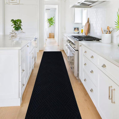 Runner Rug Non Slip, 1FT x 10FT Hallway Entryway Area Rug Indoor Outdoor Rubber Back Carpet Mat for Kitchen Laundry Room Foyer Balcony Living Room, Black Stripe