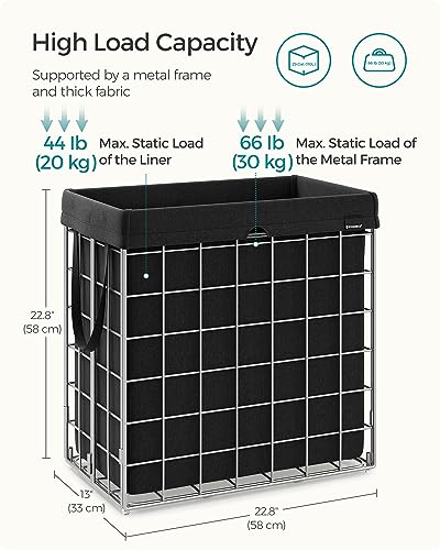 SONGMICS Laundry Hamper, Collapsible, 29 Gal. (110L) | Laundry Basket, Clothes Hamper, Black and Silver, STOUT Collection ULCB111B01 - color: Silver + Classic Black, size: 110 L
