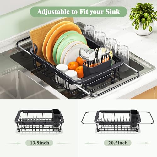 Urackify Dish Drying Rack in Sink, Dish Drainer with Utensil Holder, Black - color: Jet Black, size: Small