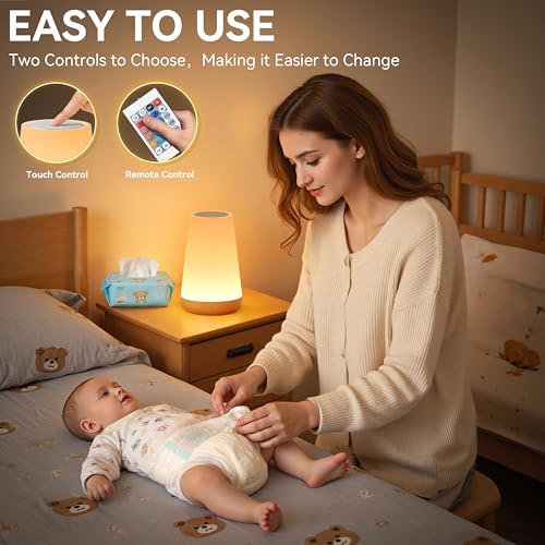 Auxmir Rechargeable Night Light, Remote Control Lamp, Light Brown-2 Pack | touch control, 13 colors, 5 brightness levels, 4 lighting modes, 1/2/4/6-hour auto-off, portable for nursery and camping - color: Light Brown-2 Pack