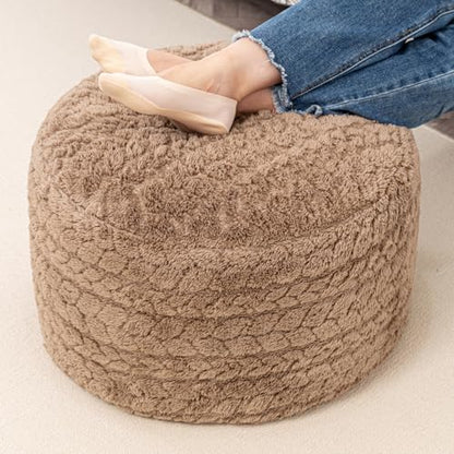 Poofieotto Round Pouf Ottoman Footstool 20x14In Ottoman Couch Footrest Tan | All-One Foam Pouf, Ottoman Coffee Table,Couch Foot Rest,Chair Footrest,Remov. Cover, Perfect for Living Room, Bedroom & Dorm - color: Tan