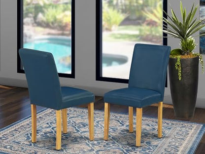 East West Furniture ABP4T55 Abbott Parson Kitchen Chairs - Oasis Blue Faux Leather Padded Dining Chairs, Set of 2, Oak - color: Abp4t55