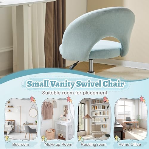VINGLI Small Vanity Chair with Wheels for Girls.Cute Modern Adjustable Height Armless Office Desk Chair.360°Swivel Comfy Rolling Chair for Study, Make up Room,Small Space,Linen Light Blue - color: Linen Light Blue