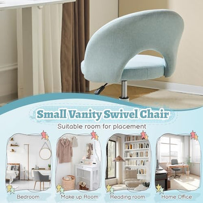 VINGLI Small Vanity Chair with Wheels for Girls.Cute Modern Adjustable Height Armless Office Desk Chair.360°Swivel Comfy Rolling Chair for Study, Make up Room,Small Space,Linen Light Blue - color: Linen Light Blue