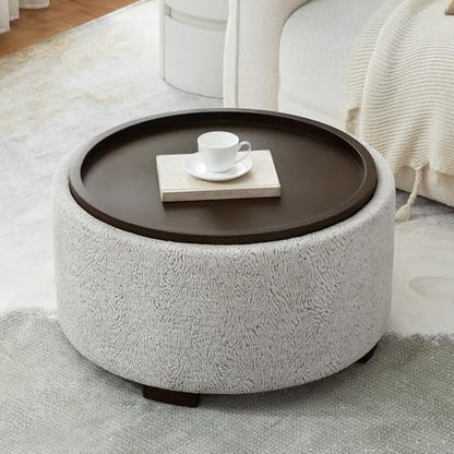 Zihanhome 30 Inch Round Storage Ottoman, Ottoman Coffee Table with Lift Off Lid, Boucle Modern Ottomans with Storage for Living Room, Bedroom, Apartments (White and Gray Striped) - color: White and Gray Striped