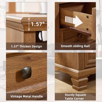 Farmhouse Nightstand with Charging Station, Brown | End Tables Bedroom with 2 Drawers, Traditional Night Stand with Open Shelf & Thickened Top & Square Wooden Legs - color: Brown, size: 18"D x 18"W x 25"H (2 Drawers)