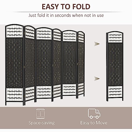 HOMCOM 6 Panel Room Divider, Folding Privacy Screen, 5.6', Black | Room Separator, Wave Fiber Freestanding Partition Wall Divider - color: Black, size: 6 Panel