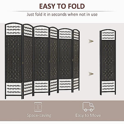 HOMCOM 6 Panel Room Divider, Folding Privacy Screen, 5.6', Black | Room Separator, Wave Fiber Freestanding Partition Wall Divider - color: Black, size: 6 Panel