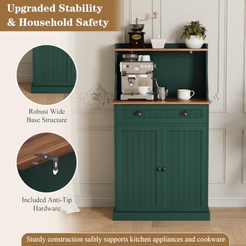 ARTPOWER 54" Kitchen Microwave Cabinet/Stand with Storage and Drawers, Green Pantry Storage Cabinet with Hutch & Adjustable Shelves for Kitchen, Dining Room, Living Room, Hallway - color: Green