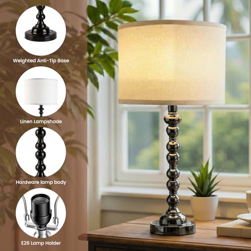 Modern Gourd Table Lamps Set of 2, Touch Control Bedside Lamp for Nightstand with USB Ports, 3-Way Dimmable Nightstand Lamps for Living Room Bedroom Table, Black - color: Black