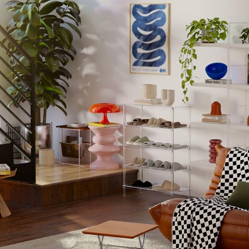 Aquiver 5-Tier Acrylic Shoe Rack - Clear Shoe Rack Organizer - Modern Shoe Storage Shelf, Holds 15-18 Pairs of Shoes for Entryway, Closet - 25.6'' L x 11.8'' W x 36.4'' H, Easy Assembly & Clean - size: 25.6''L x 11.8''D x 36.4''H