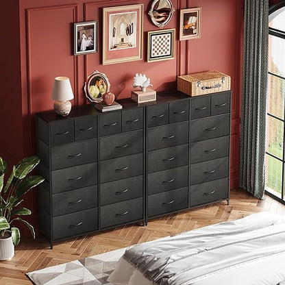 WLIVE 12 Drawer Tall Black Fabric Dresser Bedroom Storage Chest | Black tall 12-drawer fabric dresser with wood top, modern storage tower for bedroom home office closet living room - color: Charcoal Black