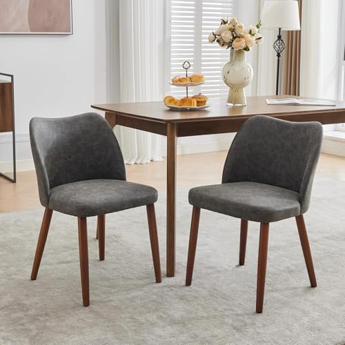 GarveeHome Wooden Dining Chair Set of 4 Upholstered Leather Dining Chair | Kitchen Chairs with Thick Cushions, Wing Backrest for Dining Room, Living Room, Dark Grey, No tool assembly, No Wobble - color: Dark Grey Pu