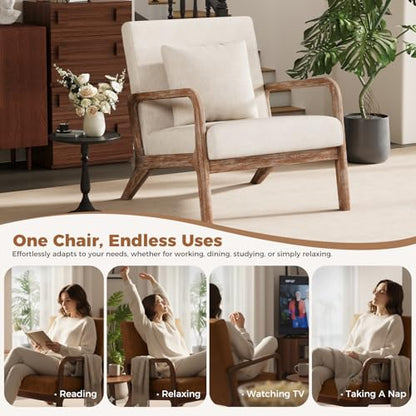 Modern Accent Chairs Set of 2,Upholstered Reading Arm Chair with Lumbar Pillow & Solid Wood Frame, Living Room Chairs, Breathable Linen,Beige - color: New Arrival - Beige, Linen, New Armrest, size: Set of 2