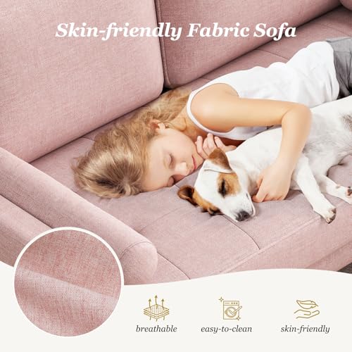 Vesgantti 48" Loveseat Sofa, Small Couch with Solid Wood Legs | Small Couch for Small Spaces, Mid Century Modern Loveseat, Easy Assembly Sofa for Living Room, Bedroom, Pink - color: Pink