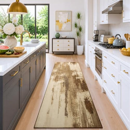 2x6 Hallway Runner Rug Washable Non-Slip Brown Low Pile Carpet | Stain Resistant, Soft Faux Wool, Abstract Pattern for Kitchen Walkway, Laundry Room, Entryway, Hallways - color: Brown, size: 2' x 6'(24''x72'')