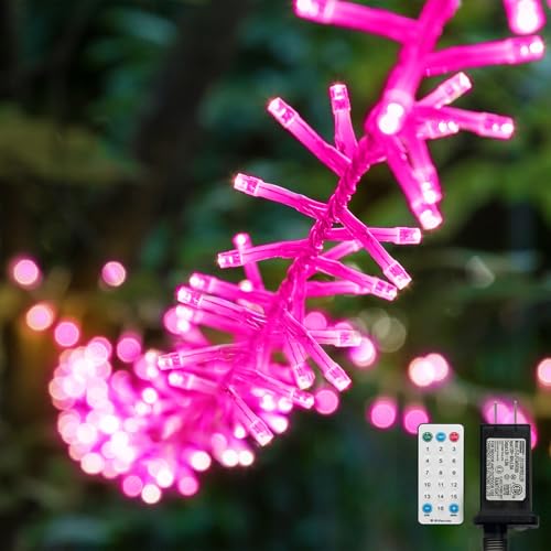 36FT 500LED Christmas Cluster Lights String Lights Decoration for Valentine's Day Home Garden Wedding Party Xmas Tree Bedroom Indoor Outdoor Decor with 16-Functions,Clear Wire,Pink - color: Pink, size: 500 LED