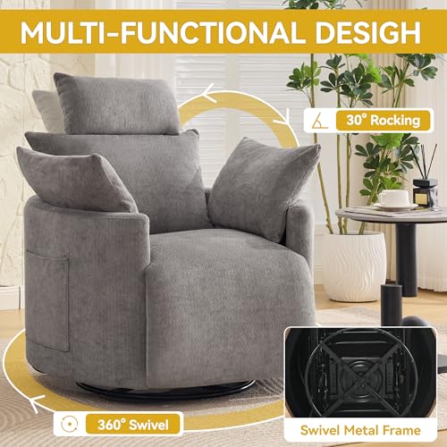 Manual Recliner Chair，Swivel Glider Rocking Chair Nursery, Light Grey | Barrel Nursery Glider Recliner with 2 Side Pockets, Adjustable Headrest, 30° Silent Rocking, 2 Pillows for Living Room - color: Light Grey, size: Manual