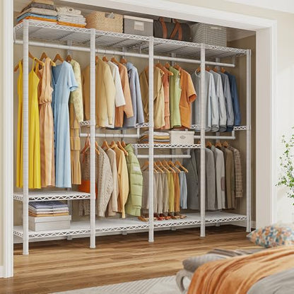 Raybee 76.9" H Clothes Rack Heavy Duty Loads 1100 LBS Metal Clothing Racks for Hanging Clothes Adjustable Garment Rack White,75.8" W*17.7" D*76.9" H - color: White, size: 75.8" W x 17.7" D x 76.9" H