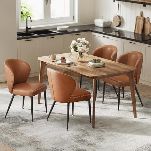 VASAGLE Dining Chairs Set of 4, Upholstered Kitchen Chairs | Synthetic Leather with Stitching, Mid-Century Modern, Easy Assembly, Living Room Lounge, Caramel Brown - color: Caramel Brown, size: Set of 4, style: Without Storage