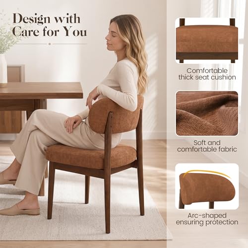 Wooden Dining Room Chairs Set of 2, Modern Upholstered Velvet Kitchen Chairs with Ergonomic Curved Back, Farmhouse Dining Side Chair with Solid Wood Frame for Kitchen Room, Brown - color: Umber