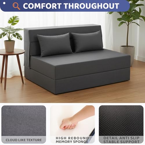 Fvkind Foldable Mattress Chair, Convertible Design, Standard Size, Gray | High-Density Foam - Floor Mattress Function - Living Room & Bedroom - Adults & Family Use - Reading & Lounging - color: Dark Grey, size: Standard