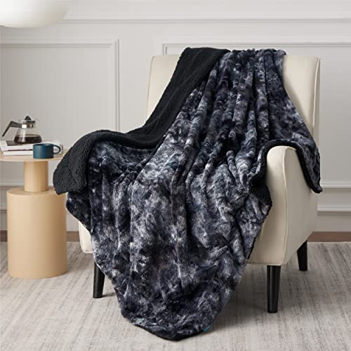 Bedsure GentleSoft Sherpa Fluffy Throw Blanket - Fleece Warm and Cozy Throw for Women Gift, Plush & Fuzzy Faux Fur Christmas Blanket for Couch, Sofa, Bed Decor, Tie Dye Design, Black, 50x60 Inches - color: 03 - Tie Dye Black, size: Throw (50" x 60")