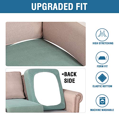 H.VERSAILTEX Super Stretch Individual Seat Cushion Covers Sofa Covers Couch Cushion Covers Slipcover Sets Thick Jacquard Textured Twill Fabric (3 Piece Sofa Cushion Covers, Sage) - color: Sage, size: 3 Cushion Sofa