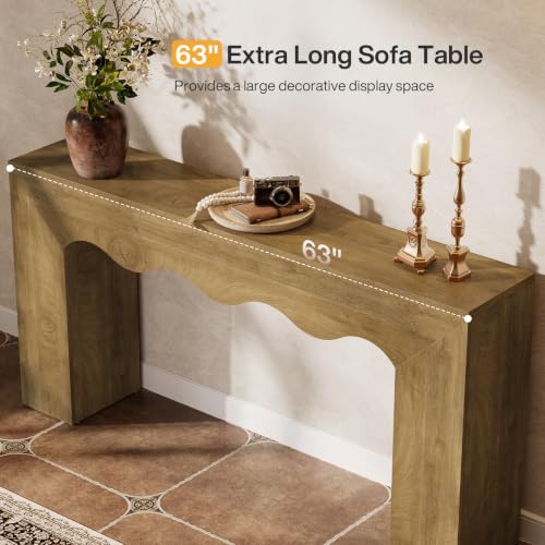 Tribesigns 63" Farmhouse Console Table, Wooden Couch Table Behind Sofa with Storage, Long Entryway Sofa Station, Narrow Console Stand with Base, Hallway Stand for Entryway (1, Light Brown) - color: Light Brown