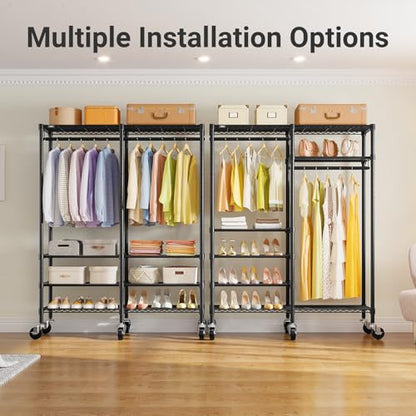 VIPEK R4C Portable Closet Rolling Clothes Rack with Wheels & Zippered Cover | Black Upgraded Fabric Cover, Lockable Wheels, 4 Adjustable Shelves, 2 Hanging Rods, Metal Porable Garment Rack for Bedroom - color: Black Rack with Black Cover, style: R4C
