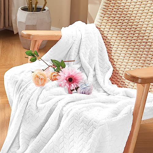inhand White Fleece Twin Blanket, Super Soft Flannel Cozy Blankets for Adults, Lightweight Leaves Pattern Fuzzy Blanket for Couch Sofa Bed Office, Warm Plush Blankets for All Season, 60x90 Inches - color: White, size: Twin/Twin XL-60x90 IN