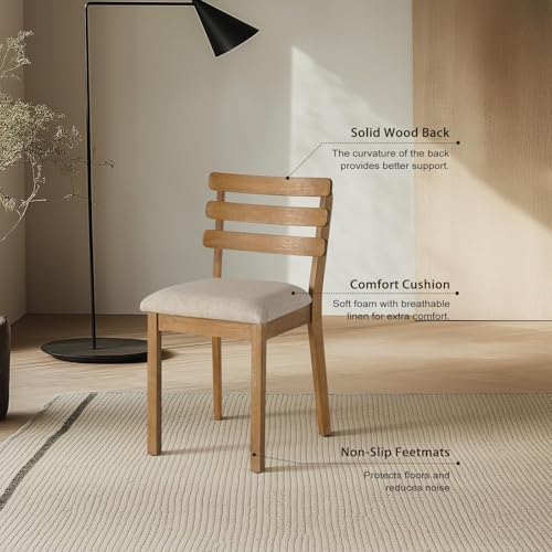 SIMTONAL Farmhouse Dining Set (Oak, 4 Pcs Chairs) | Modern Wooden Dining Chairs for Home, Kitchen, Dining Room, Small Spaces - size: 4 Chairs