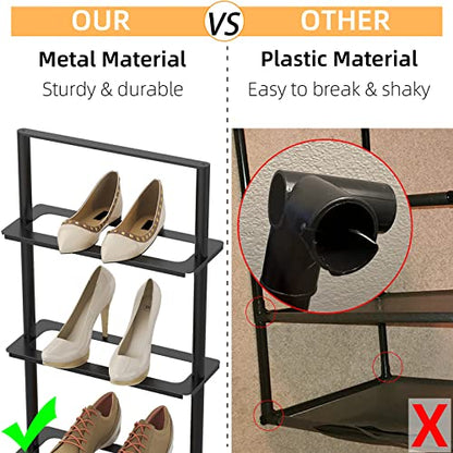 Metal Shoe Stand, 5 Tier Vertical Shoe Rack, Narrow Shoe Rack for Small Space Saving Shoe Tower Sturdy, Free Standing Shoe Racks for Entryway, Matte Black Shoe Organizer for Closet