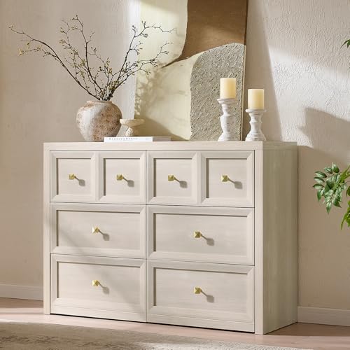 6 Drawers Dresser for Bedroom-46.5" Wide Wooden Chest of Drawers with Large Storage, Farmhouse Closet Dressers with Drawers, Long Dresser TV Stand for Living Room Bedroom, Grey White - color: Grey White, size: 15.5"D x 46.5"W x 33.6"H (6 Drawers)