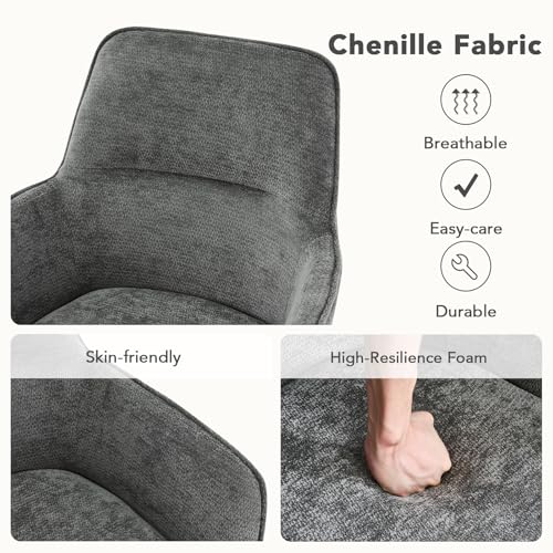 Swivel Dining Chairs Set of 2, Upholstered Dining Room Chairs with Thicken Cushion, 360°Swivel Dining Chairs with Armrests Modern Kitchen Chairs for Lounge, Chenille, Darkgrey - color: Darkgrey, size: Set of 2