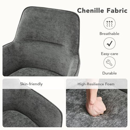 Swivel Dining Chairs Set of 2, Upholstered Dining Room Chairs with Thicken Cushion, 360°Swivel Dining Chairs with Armrests Modern Kitchen Chairs for Lounge, Chenille, Darkgrey - color: Darkgrey, size: Set of 2