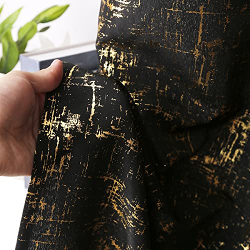 Taisier Home Gold Foil Print Linen Textured Curtains Geometric Dots Pattern Design Curtains for Nursery Toy Room Thermal Insulated Window Treatment 2 Panels 45" L,Black and Gold Drapes Print - color: Black/Gold, size: 52"W x 45"L (Pack of 2)