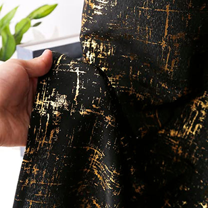 Taisier Home Gold Foil Print Linen Textured Curtains Geometric Dots Pattern Design Curtains for Nursery Toy Room Thermal Insulated Window Treatment 2 Panels 45" L,Black and Gold Drapes Print - color: Black/Gold, size: 52"W x 45"L (Pack of 2)