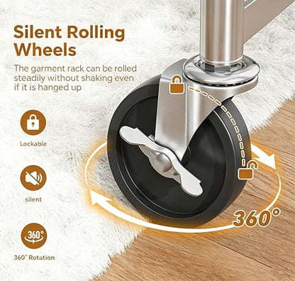 Simple Trending Heavy Duty Clothes Rack, Garment Rack with Extendable Side Rods & Bottom Shelves, 25mm Metal Clothing Rack with Wheels, Bedroom, Laundry Room, Silver - size: 18"D x 60.5"W x 67.25"H