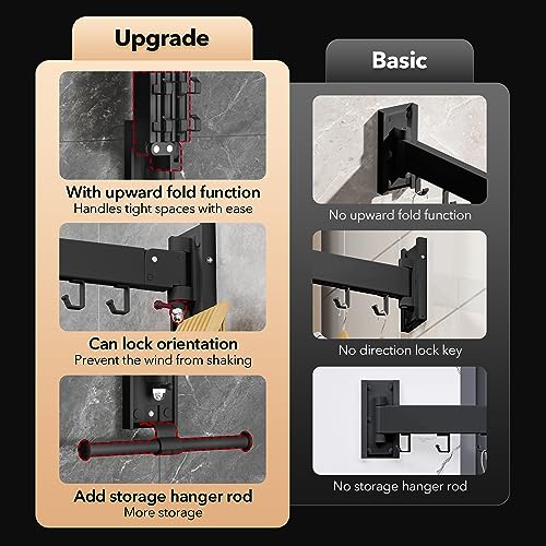 ZdwCyl Wall Mounted Clothes Hanger,Clothes Drying Rack,Laundry Drying Rack,Drying Rack Clothing,Laundry Hanger Rack,Retractable Dryer Racks,Collapsible, Aluminum,can be Fold Upward & Left & Right - color: Black-upgrade