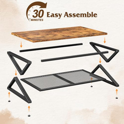 EnHomee Coffee Table, Storage & Shelf, X-Frame Stability, Rustic Brown | Families, Wood & Metal, Holds Magazines & Drinks, Industrial Design, Living Room, 47.2“ - color: Rustic Brown, size: 47.2 Inch