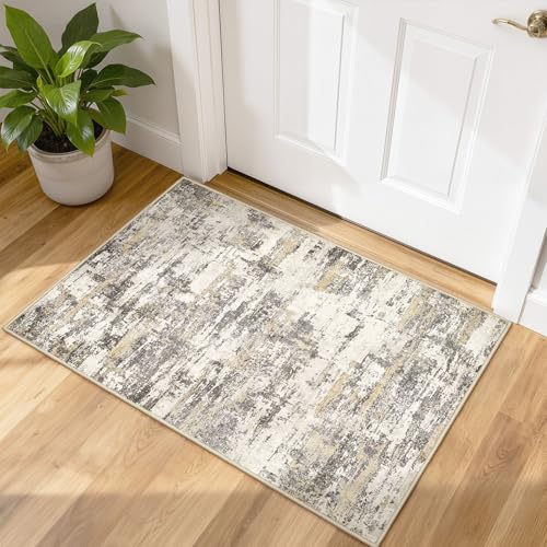 2x3 Runner Rug, Abstract Washable Hallway Rugs, Brown Grey | Modern Non-Slip Stain Resistant Soft Low Pile Carpet for Kitchen, Entryway, Bedroom, Bathroom Home Decor - color: Gold Brown, size: 2' x 3' (Rectangular)