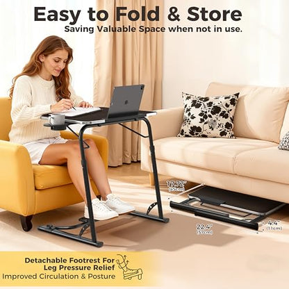 Upgraded Folding TV Tray Table, Sturdy Couch & Dinner Laptop Table | Adjustable Height & Angle Portable Desk for Eating, Work & Recliner; Includes Footrest, Cup Holder, iPad Holder, Edge Stopper - color: (Black) - Dark Wood Mahogany