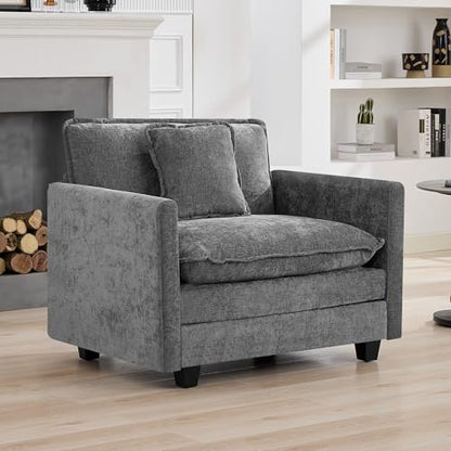 WUTUTUEE 41'' Modern Chenille Oversized Chair, Upholstered Accent Living Room Chair with Extra Thicked Deep Seat, Single Lounge Chair for Bedroom, Small Apartment, Grey - color: Grey, size: 41'' Single Seat